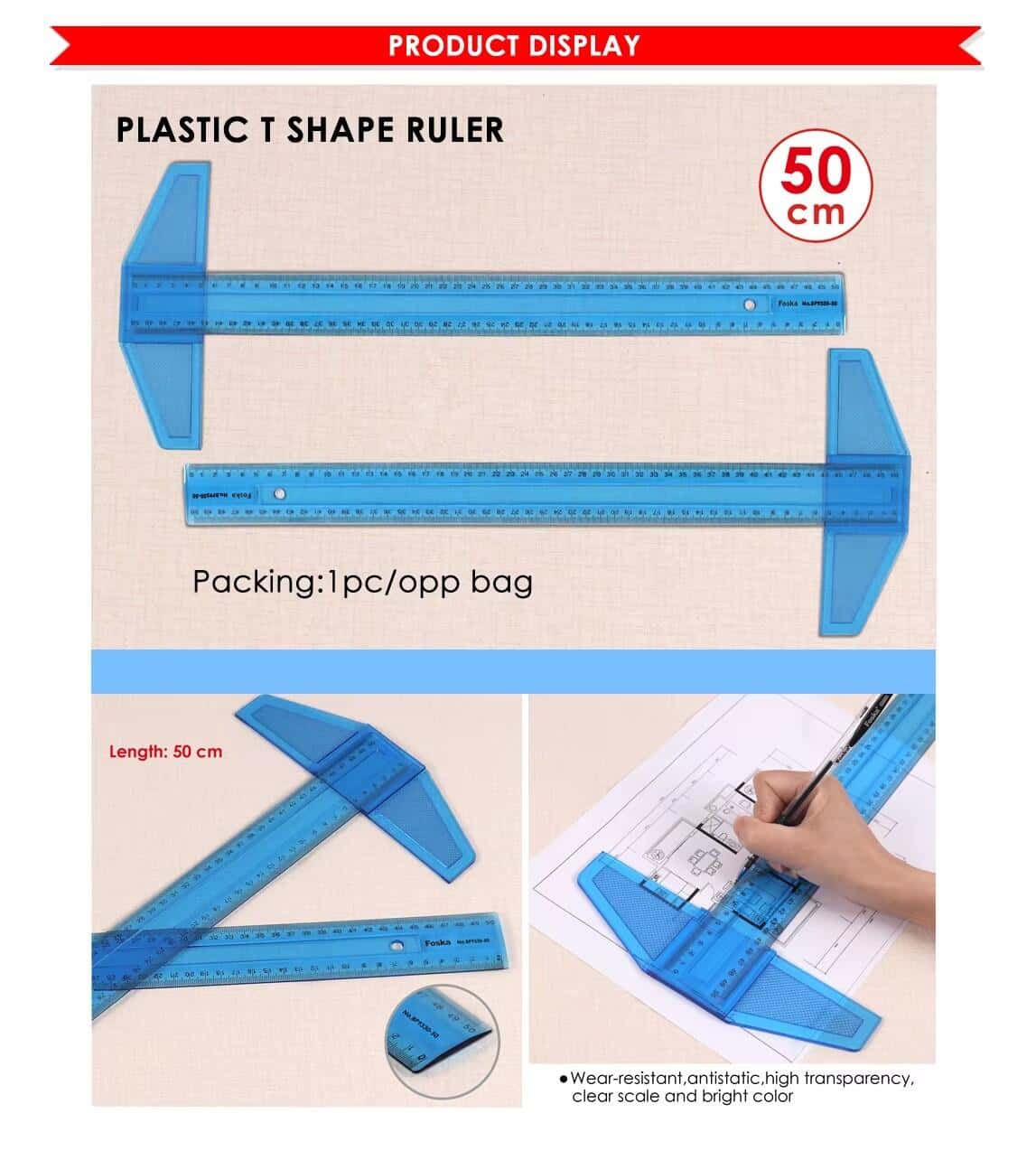 50cm T-Plastic Ruler