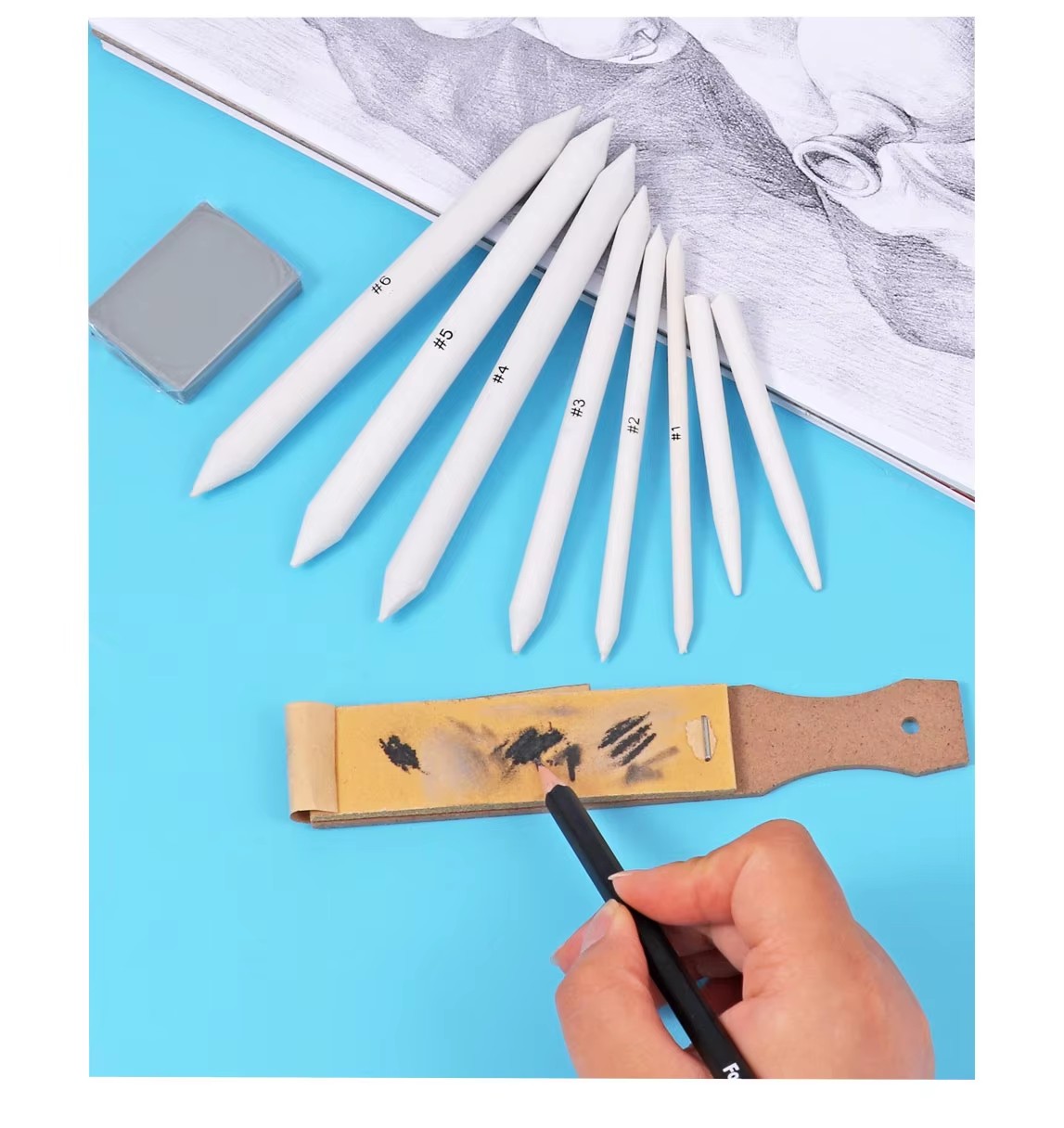 8Pcs Art Paper Eraser Drawing Pen Tool 