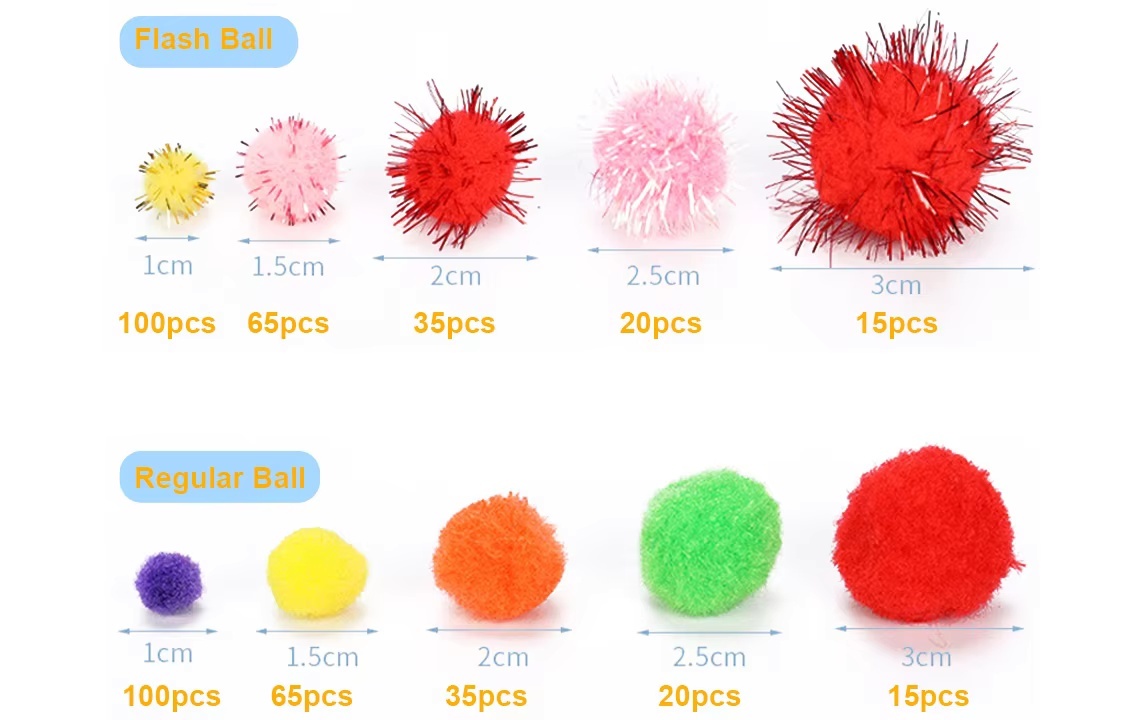 Different style pom pom ball