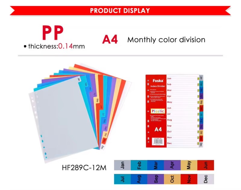 A4 PP monthly 12 sheets index divider
