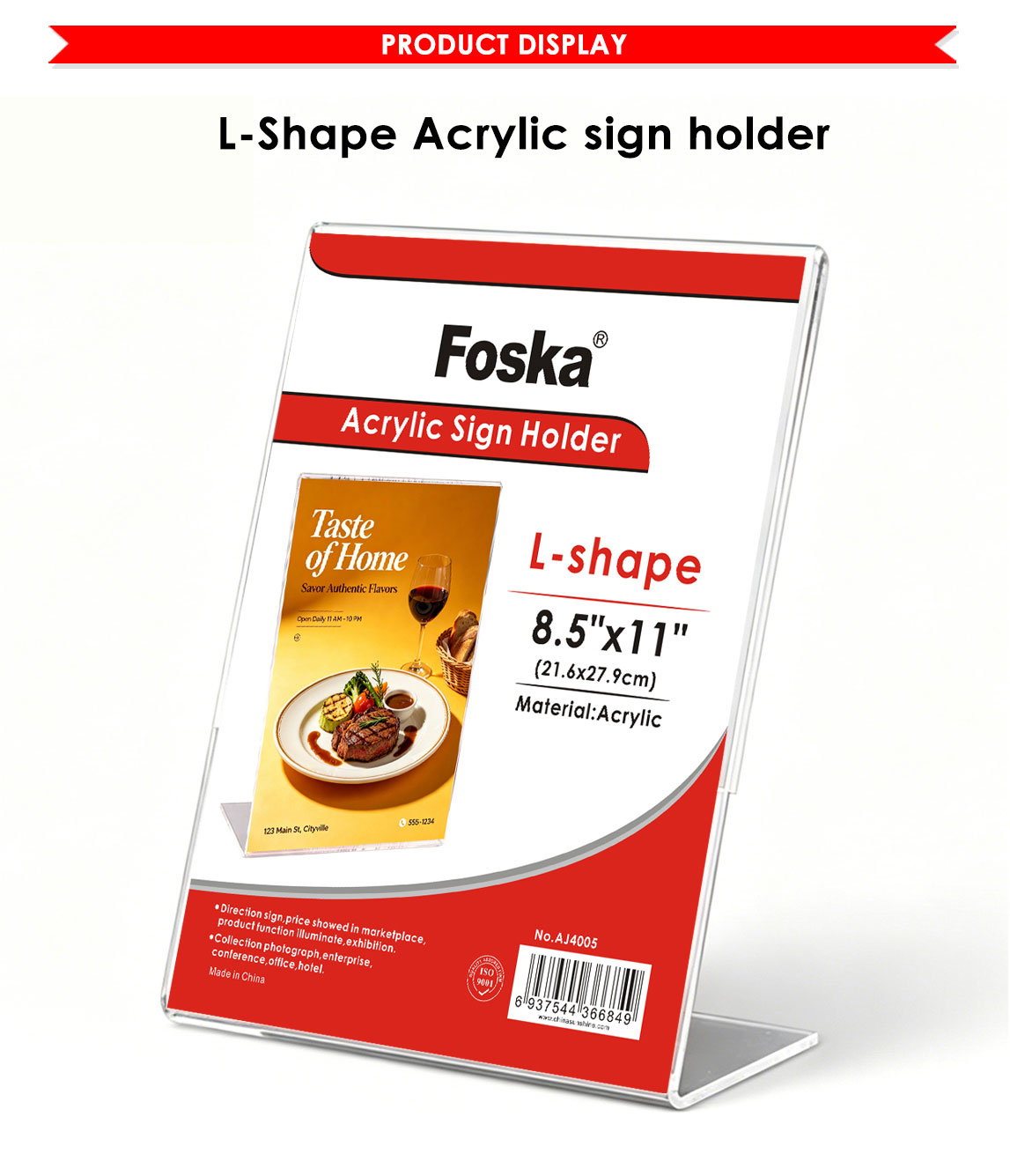 L shaped Acrylic table tent